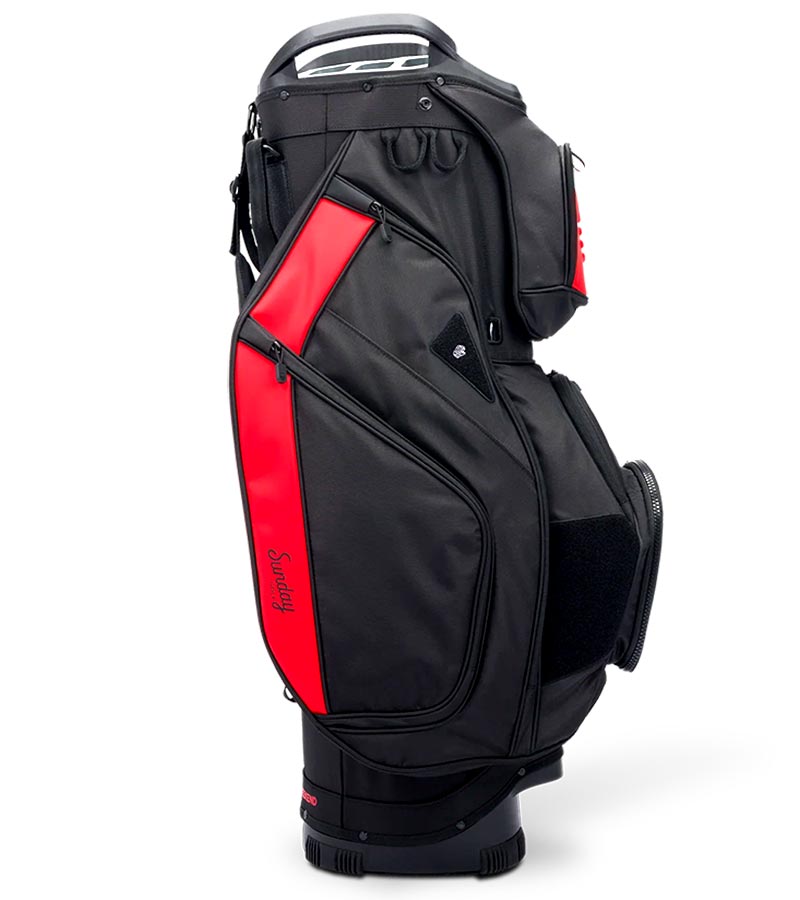 Sunday Golf The Big Rig Golf Cart Bag in Blackjack - black with red details - side view