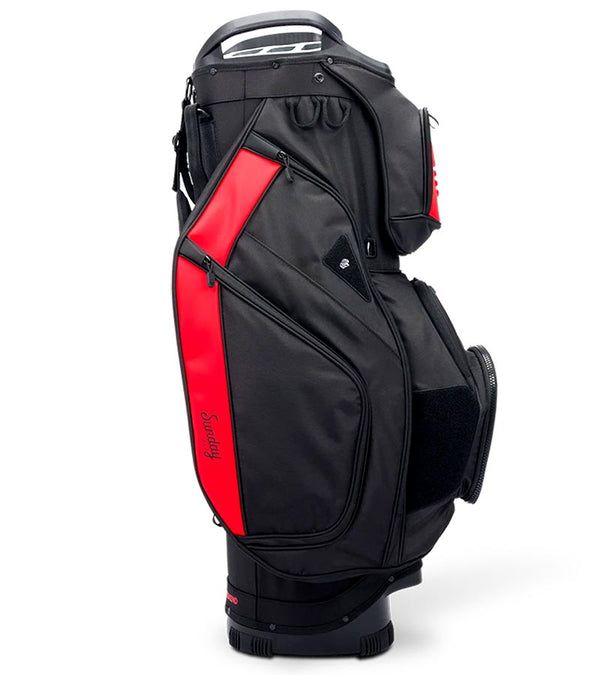 Sunday Golf The Big Rig Golf Cart Bag in Blackjack - black with red details - side view