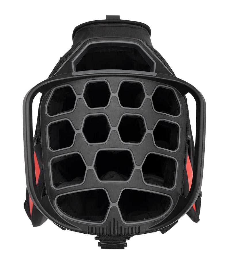 Sunday Golf The Big Rig Golf Cart Bag in Blackjack - black with red details - top 14 way club divider 