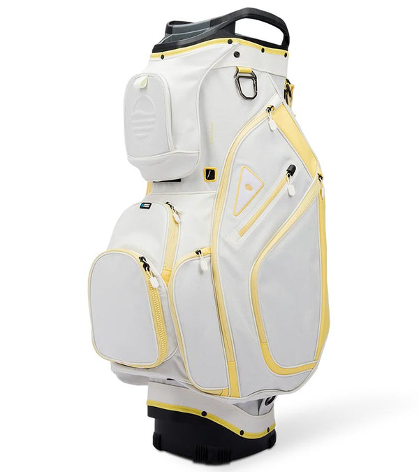 Sunday Golf The Big Rig Golf Cart Bag in Mindy Yellow- White base with yellow details - left side and front