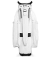 Sunday Golf The Big Rig S-Class Golf Cart Bag in White Vegan Leather –white  base and  black accent details - back view with padded carrying strap