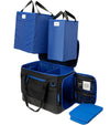 Sunday Golf Creator Duffle Bag in black with separate blue compartments on a white background
