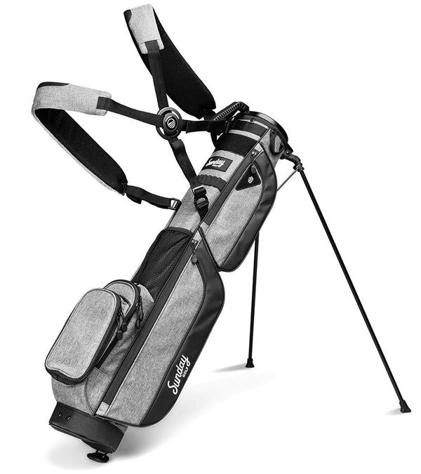 The Sunday Golf Loma XL Carry Bag in Heather Gray - legs extended with double carrying straps
