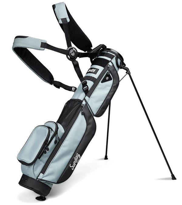 The Sunday Golf Loma XL Carry Bag in Seafoam - legs extended with double carrying straps
