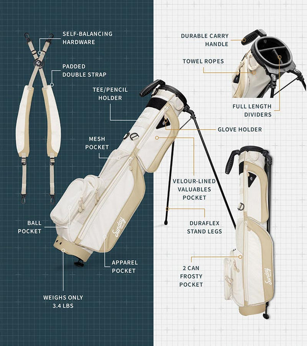 The Sunday Golf Loma XL Carry Bag in Toasted Almond - showing all details
