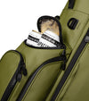 Sunday Golf Ryder S-Class Full Size Stand Golf Bag in Olive Vegan Leather – close up of Insulated 4 Can Frosty Pocket