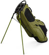 Sunday Golf Ryder S-Class Full Size Stand Golf Bag in Olive Vegan Leather with legs extended - side view