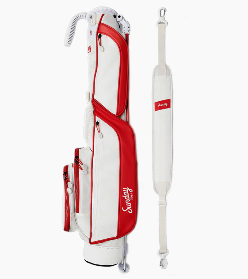 Sunday Golf The Loma Par 3 Golf Bag  with carry strap in  Red & Off-White