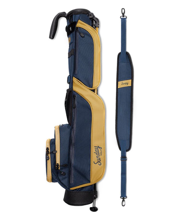 Sunday Golf The Loma Par 3 Golf Bag  with carry strap in  Navy + Gold 