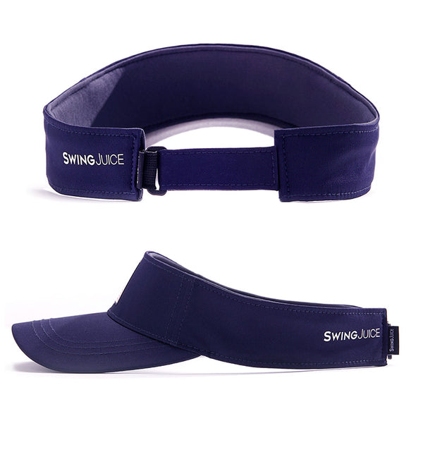 SwingJuice Golf Flag Golf Visor in navy side & back view