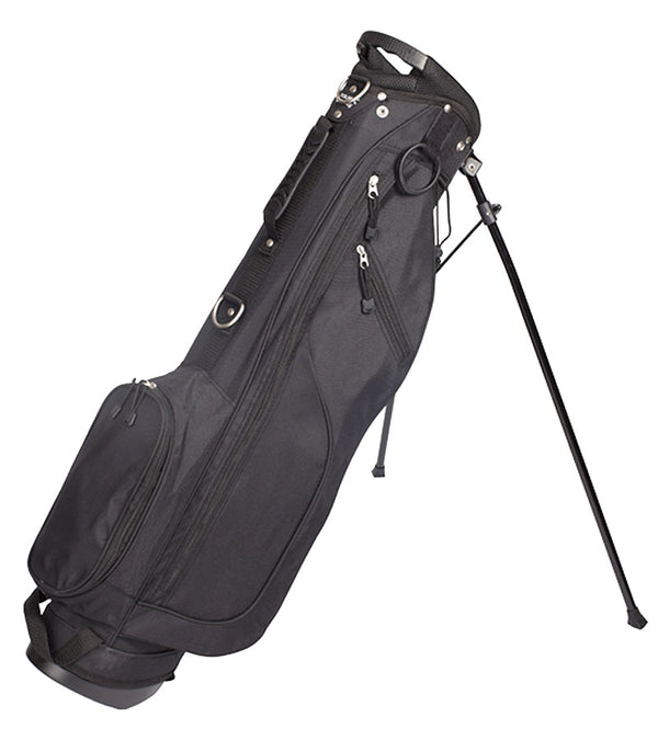 Merchants of Golf Tour X Sunday Stand Golf Bag with legs extended in Black.