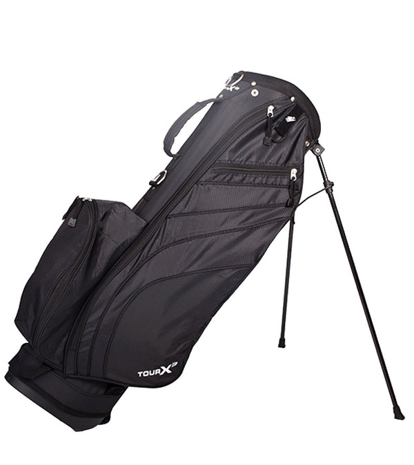 Merchants of Golf Tour X3 Stand Golf Bag legs extended in Black.