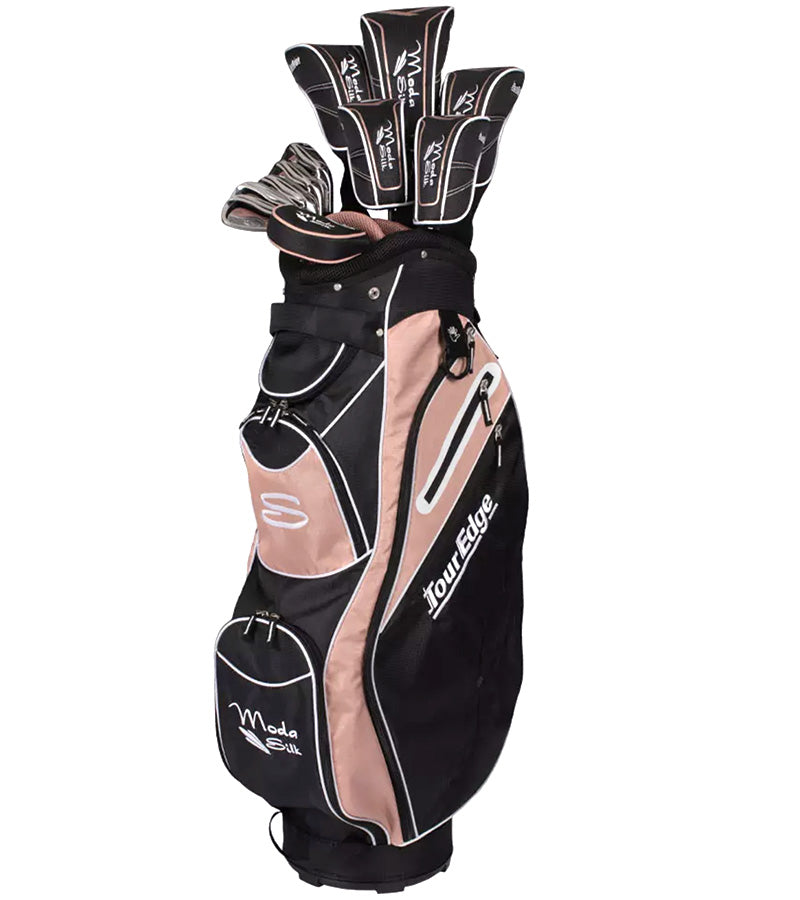 Tour Edge Moda Silk Womens Complete Golf Set in Black/Rose Gold Cart bag with headcovers