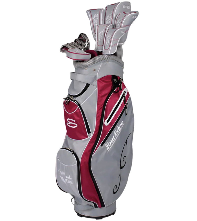 Tour Edge Moda Silk Womens Complete Golf Set - Cart Bag- Silver/Ruby with headcovers