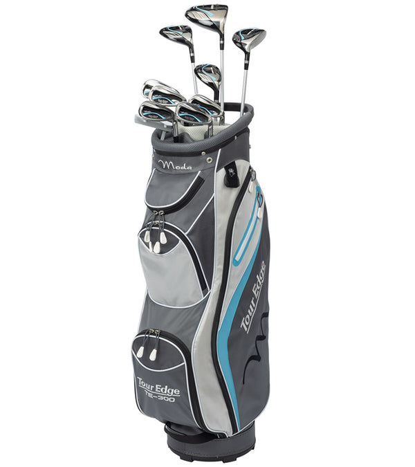 Tour EdgeTE-300 Moda Women's Complete Set in Silver/Aqua Blue - cart bag with 10 clubs