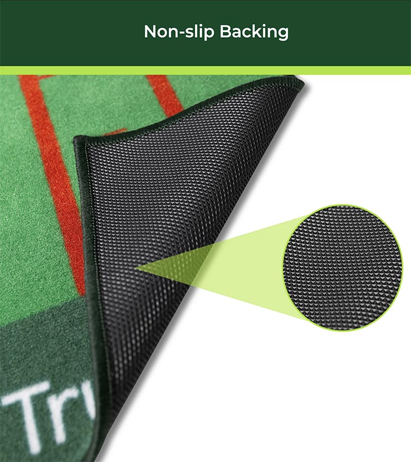 TrueBirdie Indoor Putting Green and Golf Mat 10ft- close up of mat's non-slip backing