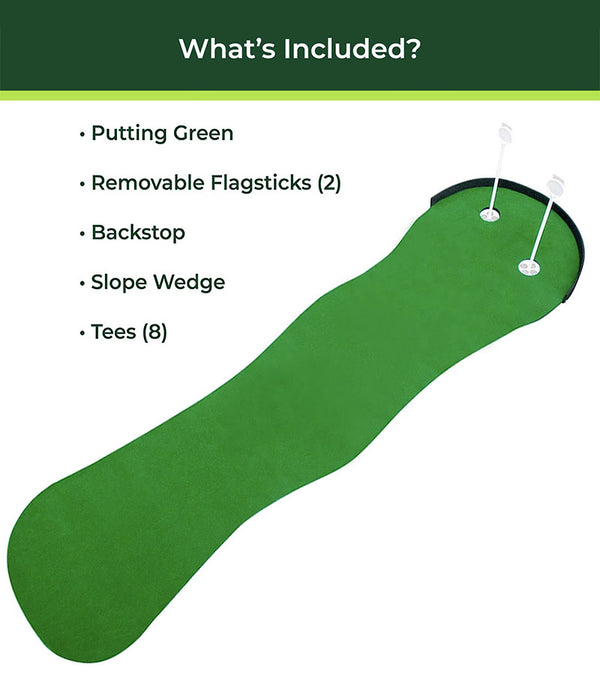 TrueBirdie XL Indoor Professional Putting Mat - details listed: putting green, Backstop, Putting Green, slope Wedge , tees