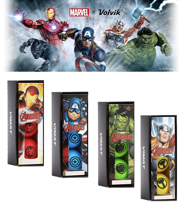 Volvik Avengers Vimax Golf Balls 3 ball sets for Iron Man (red), Captain America (blue), Thor (yellow), or The Hulk (green)