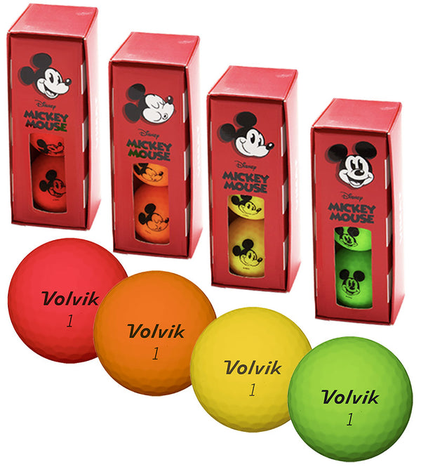 Packaging and individual balls for the Volvik Vimax Golf Balls Disney Mickey Mouse 3 Ball Pack