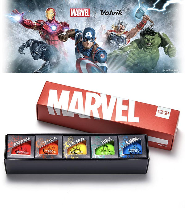 Volvik Vivid Golf Balls Marvel Super Hero 5 Ball Pack with a single ball for Iron Man (red), Captain America (blue), Thor (yellow), or The Hulk (green)