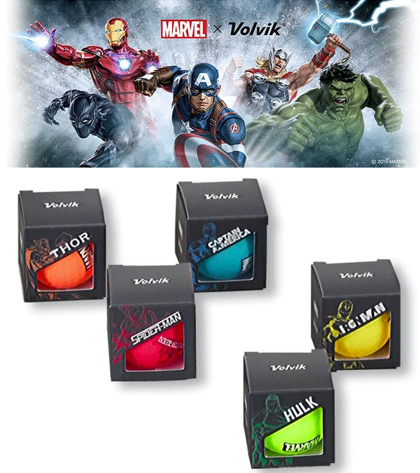 Individual packaging for Iron Man (red), Captain America (blue), Thor (yellow), or The Hulk (green)