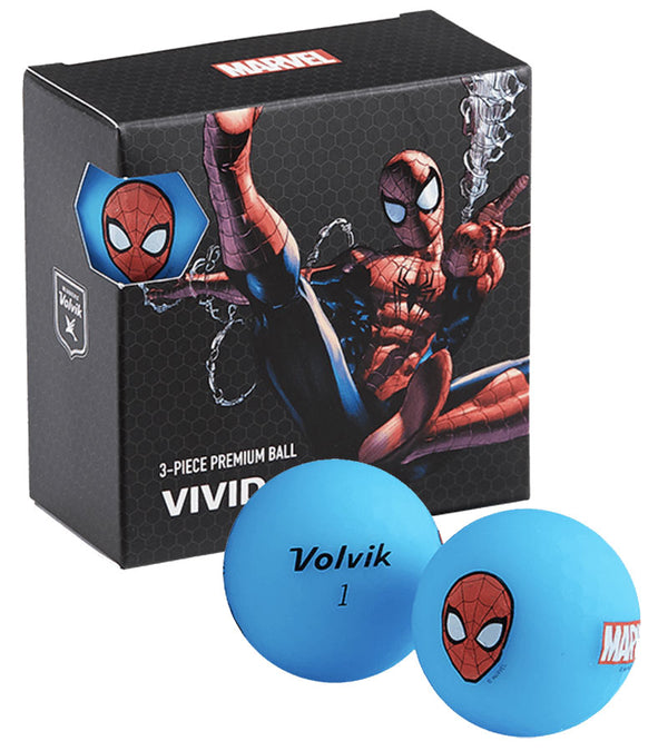 Volvik Vivid Golf Balls The Avengers Spider-Man 4 Ball Pack- blue balls with Spider mans face