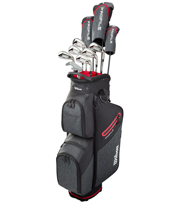 Wilson Profile Senior Men Complete Set - Cart Bag in  black & textured charcoal with red accents includes 10 golf clubs with 3 head covers