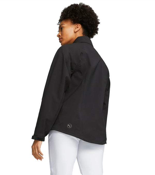 Puma DRYLBL Women's Rain Golf Jacket in black -  model back view