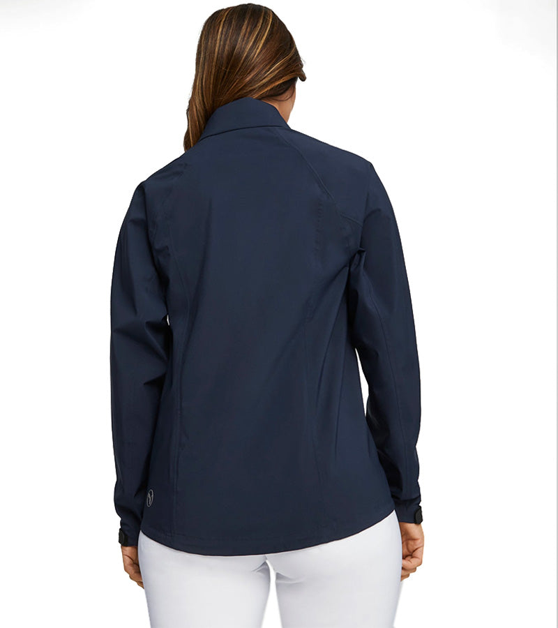 Puma DRYLBL Women's Rain Golf Jacket in navy -  model back view