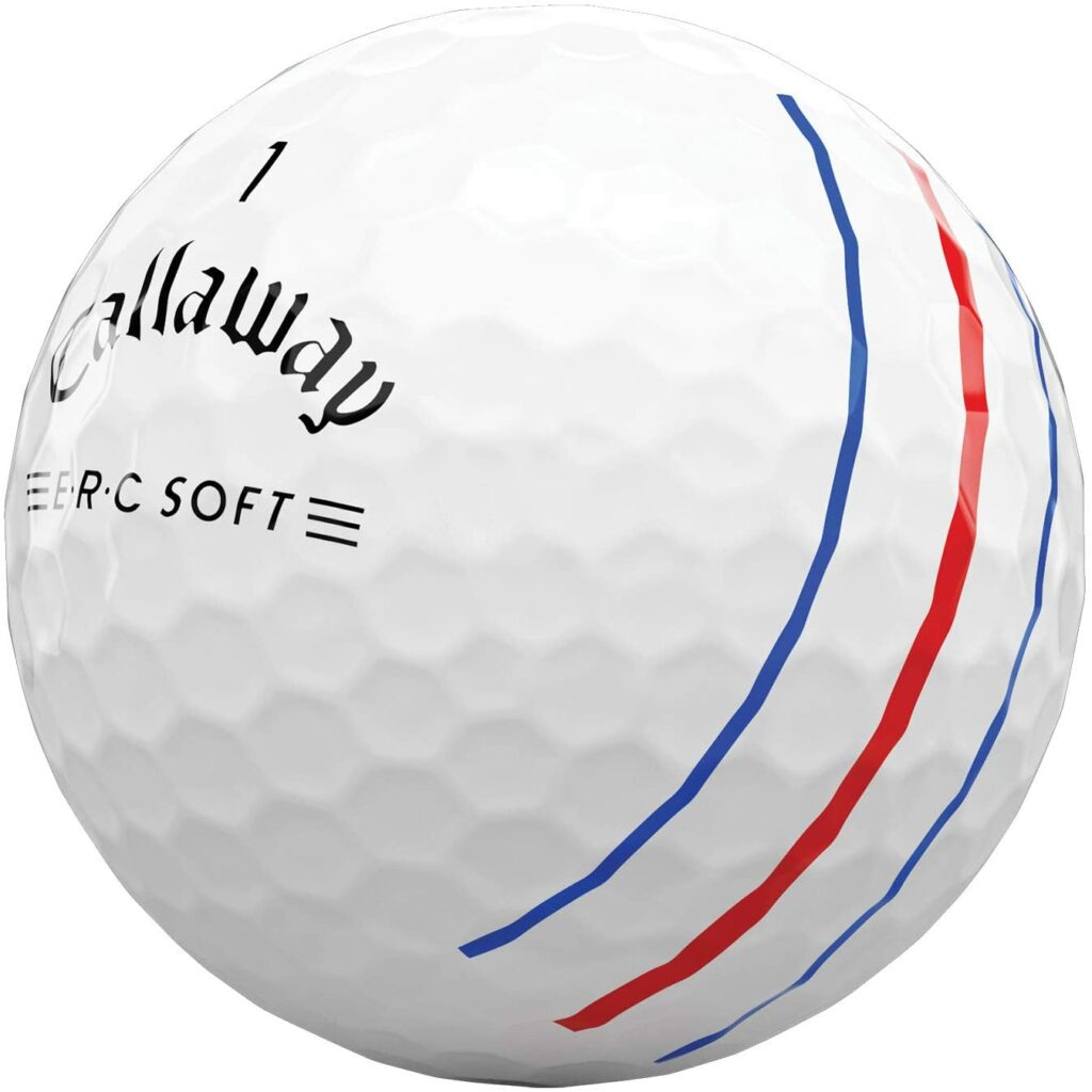 ERC Soft golf ball with three lines down the side.