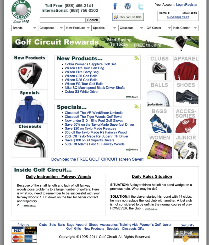 Golf Circuit Website in 2011